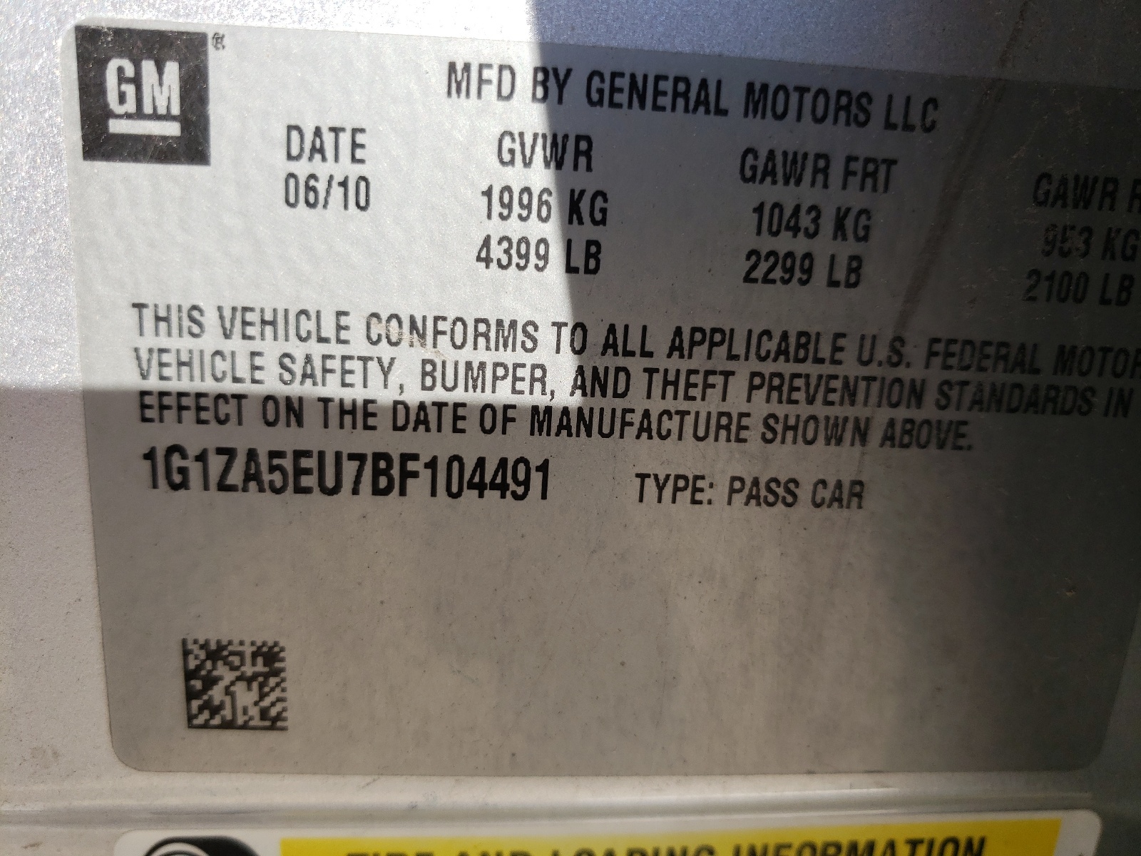 Zdjęcie 10 z aukcji – 2011 CHEVROLET MALIBU z VIN 1G1ZA5EU7BF104491