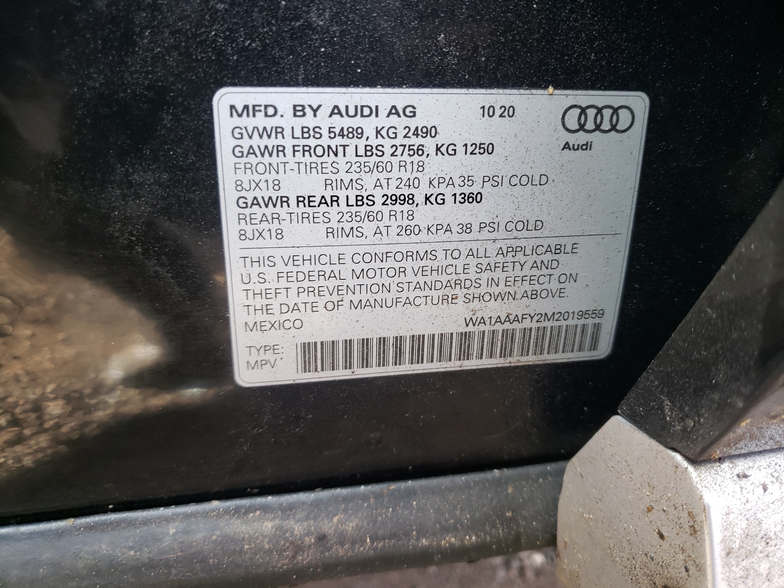 Photo 10 from auction – 2021 AUDI Q5 PREMIUM with VIN WA1AAAFY2M2019559