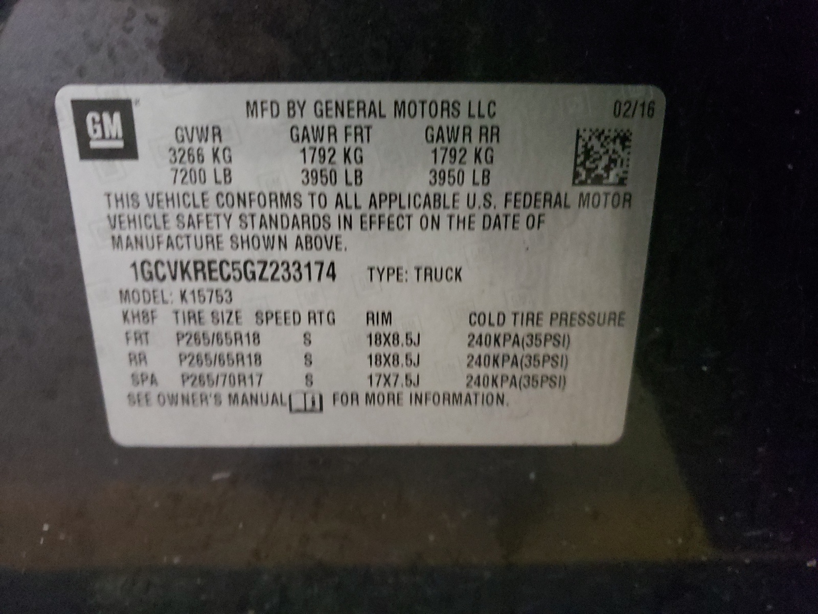Photo 10 from auction – 2016 CHEVROLET SILVERADO with VIN 1GCVKREC5GZ233174