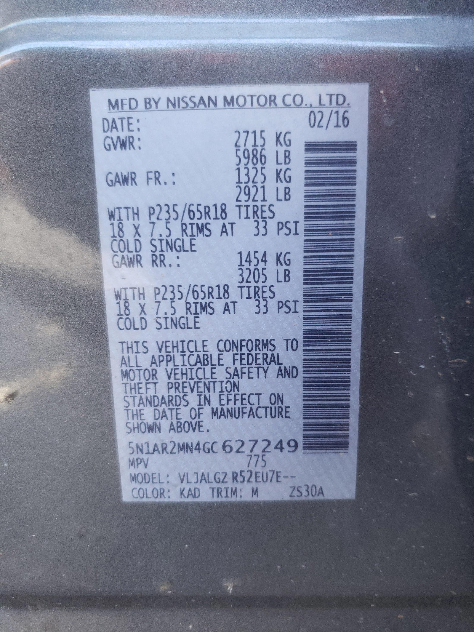 Photo 10 from auction – 2016 NISSAN PATHFINDER with VIN 5N1AR2MN4GC627249