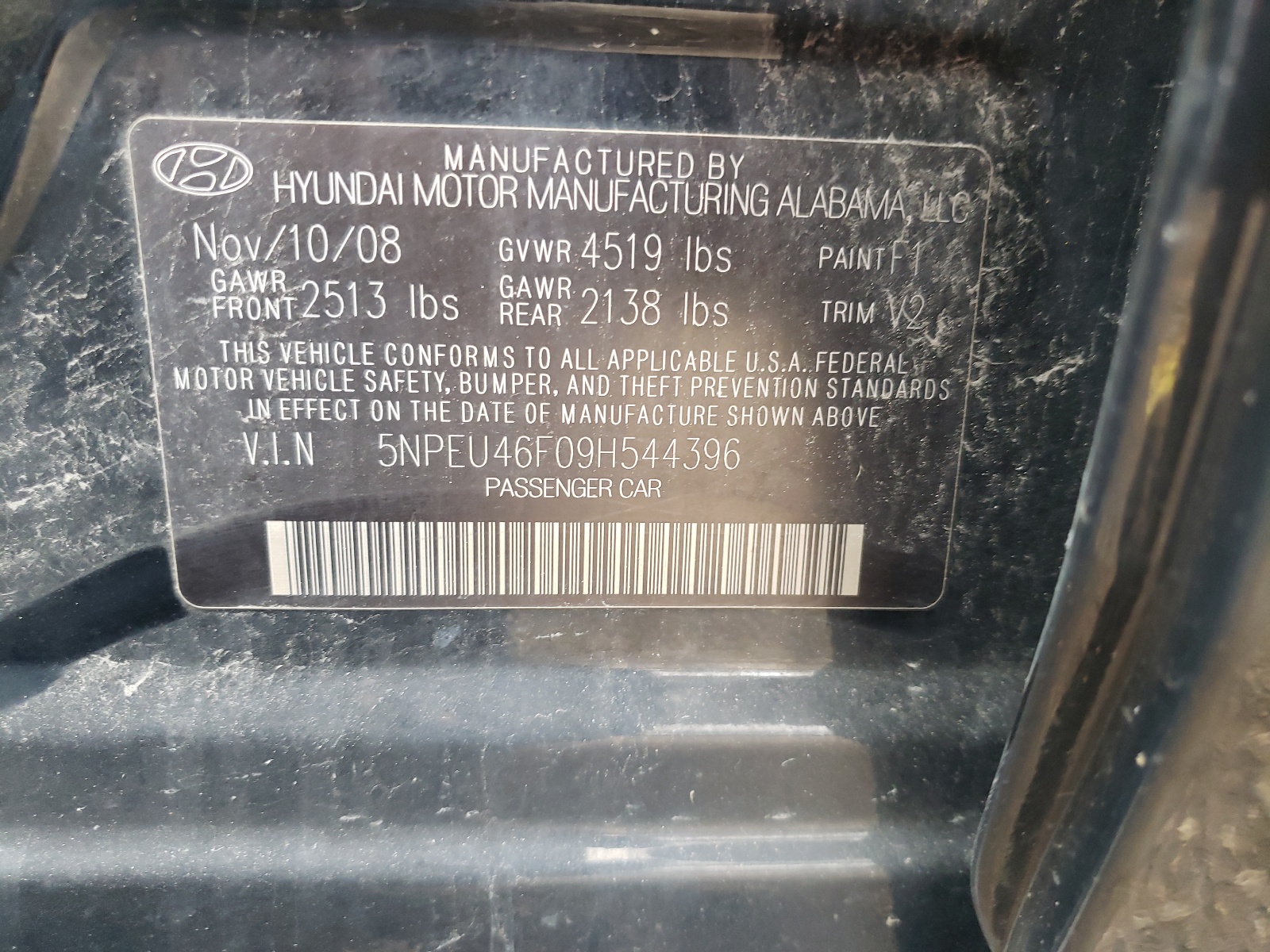 Photo 10 from auction – 2009 HYUNDAI SONATA with VIN 5NPEU46F09H544396