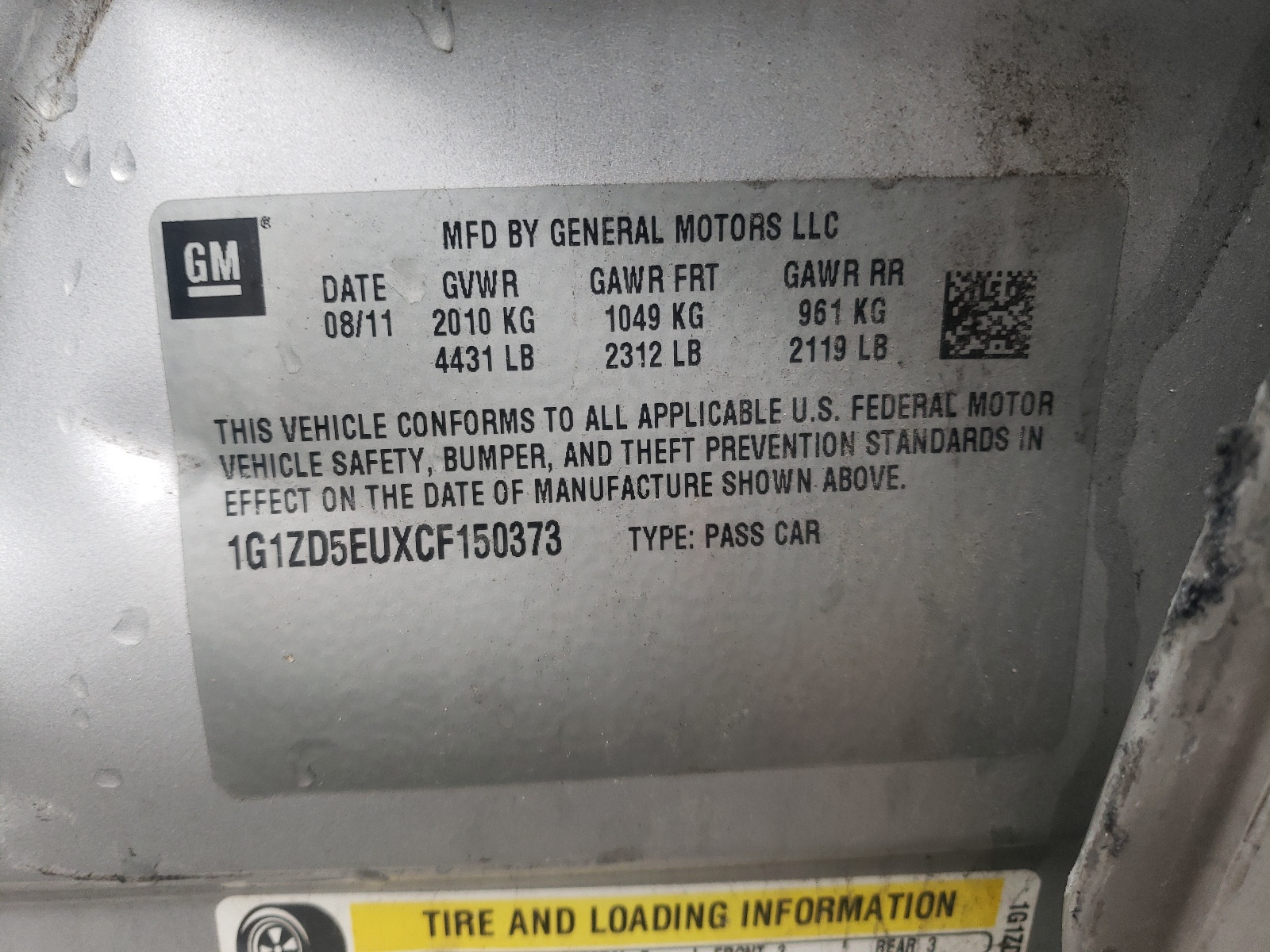 Photo 10 from auction – 2012 CHEVROLET MALIBU 2LT with VIN 1G1ZD5EUXCF150373