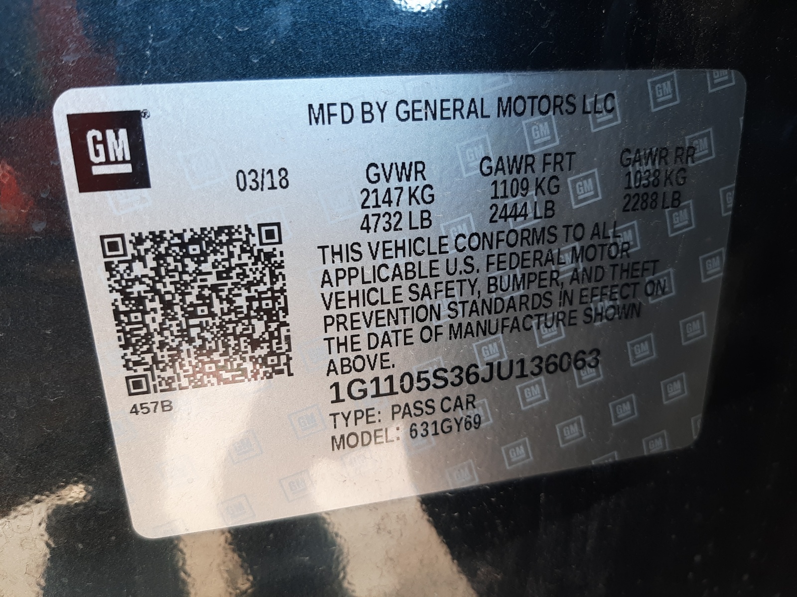 Photo 10 from auction – 2018 CHEVROLET IMPALA LT with VIN 1G1105S36JU136063