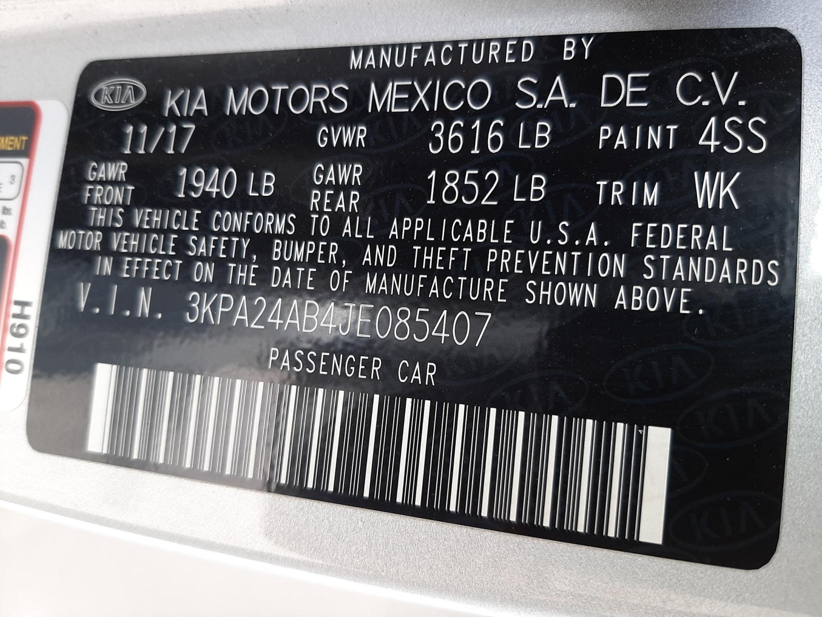 Photo 10 from auction – 2018 KIA RIO LX with VIN 3KPA24AB4JE085407