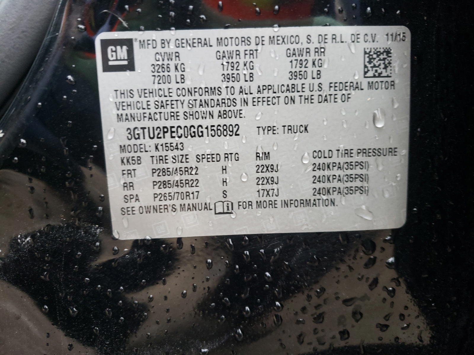 Photo 10 from auction – 2016 GMC SIERRA K15 with VIN 3GTU2PEC0GG156892