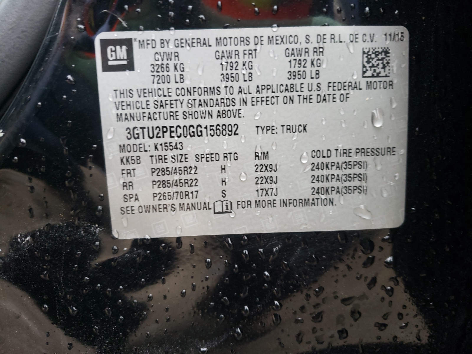 Zdjęcie 10 z aukcji – 2016 GMC SIERRA K15 z VIN 3GTU2PEC0GG156892