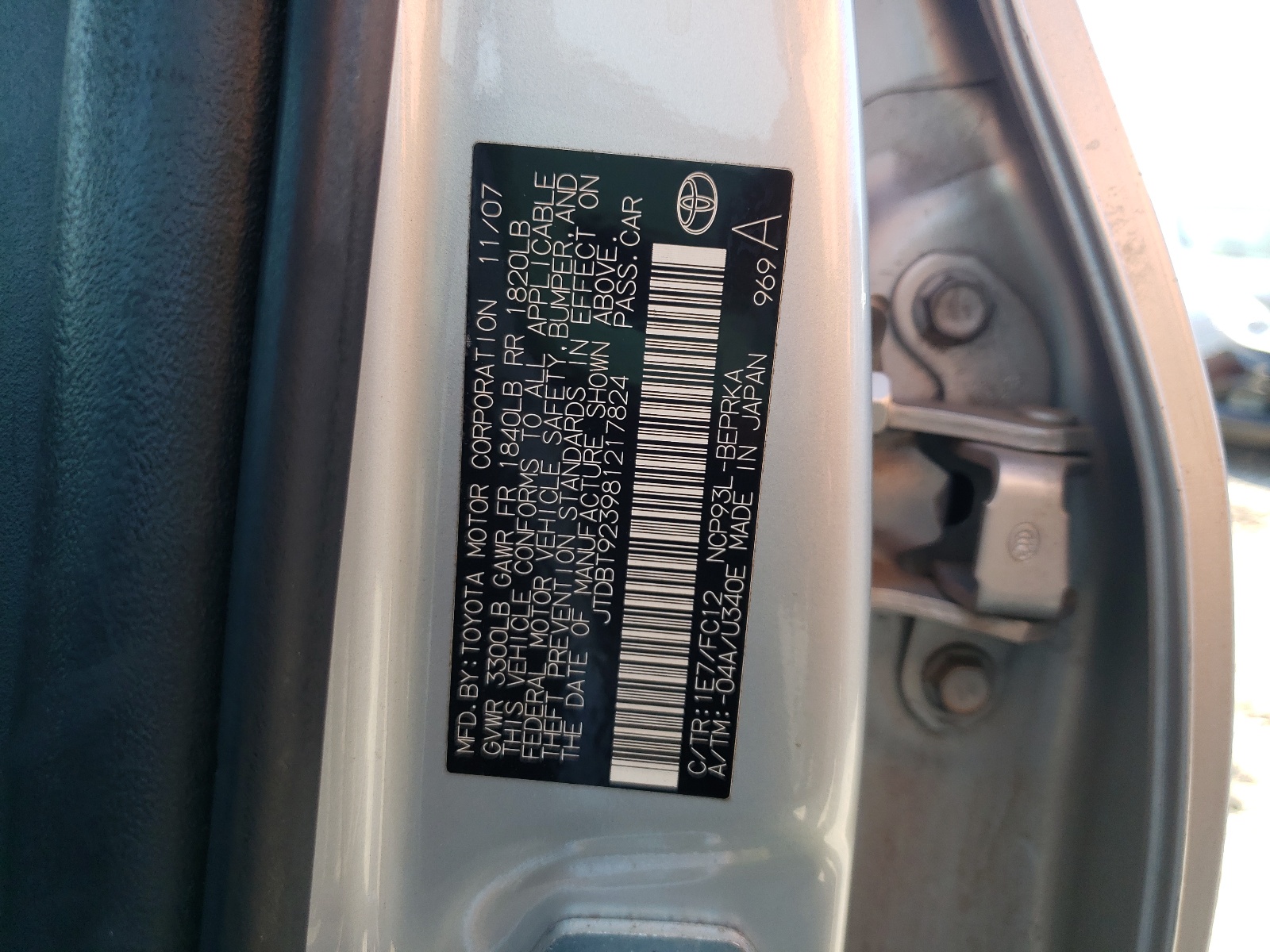 Photo 10 from auction – 2008 TOYOTA YARIS with VIN JTDBT923981217824