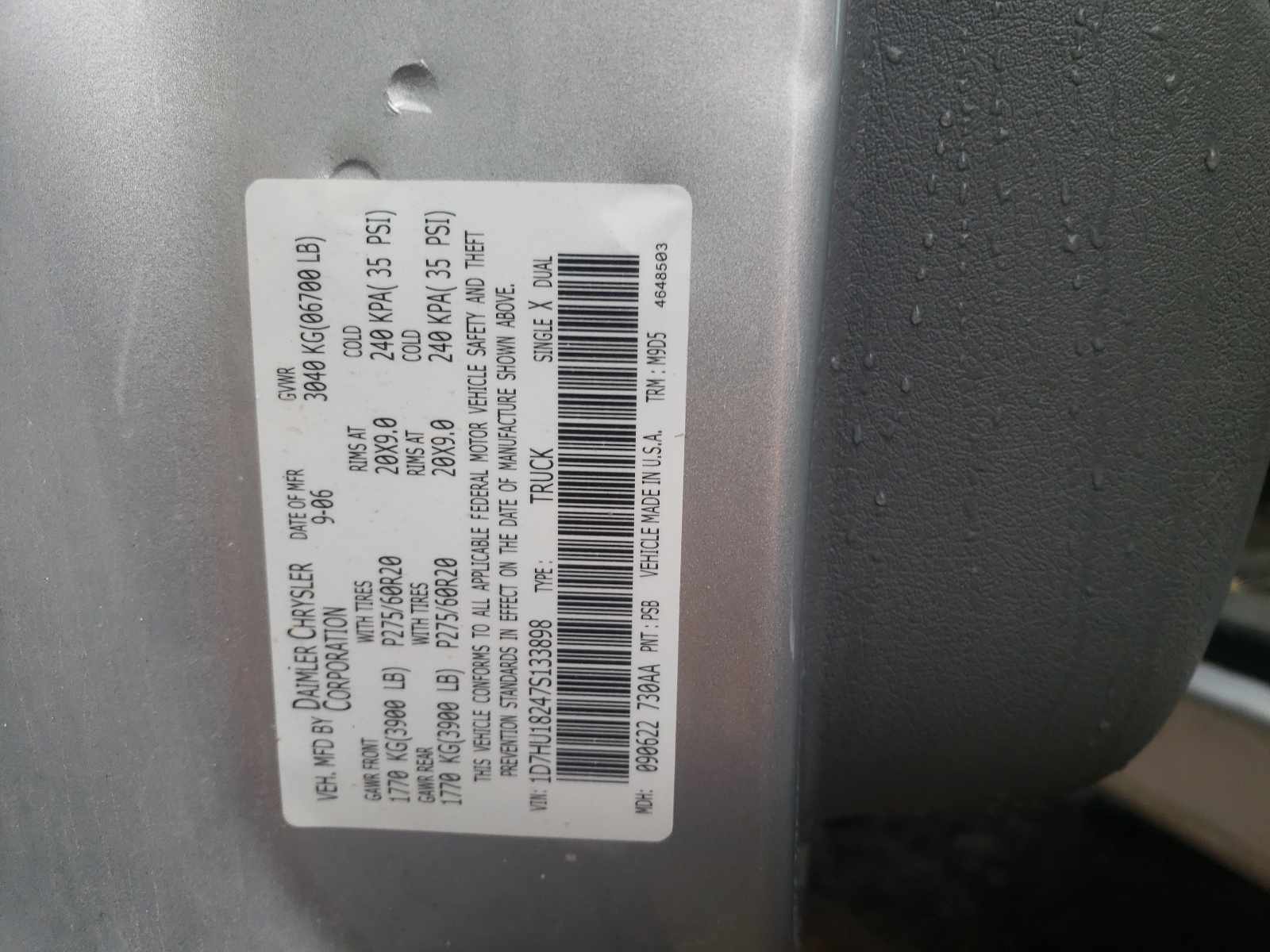 Photo 10 from auction – 2007 DODGE RAM 1500 S with VIN 1D7HU18247S133898