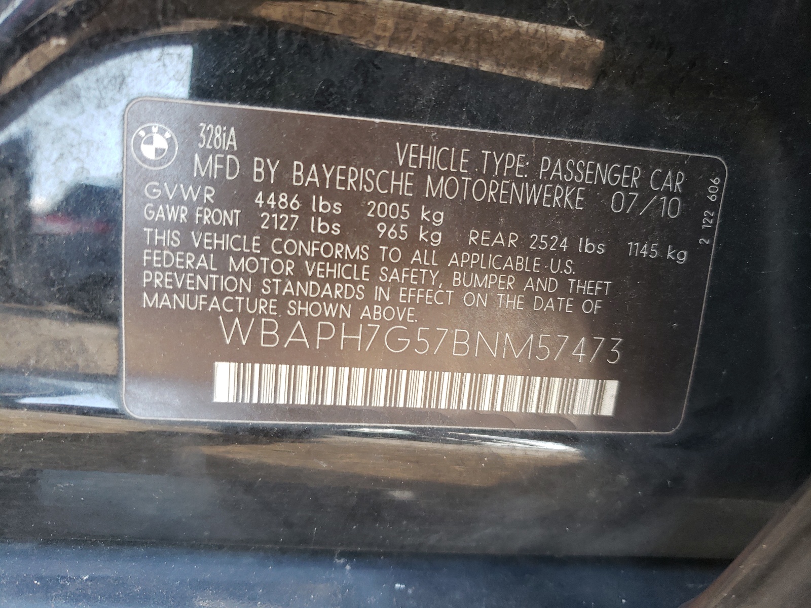 Photo 10 from auction – 2011 BMW 328 I with VIN WBAPH7G57BNM57473