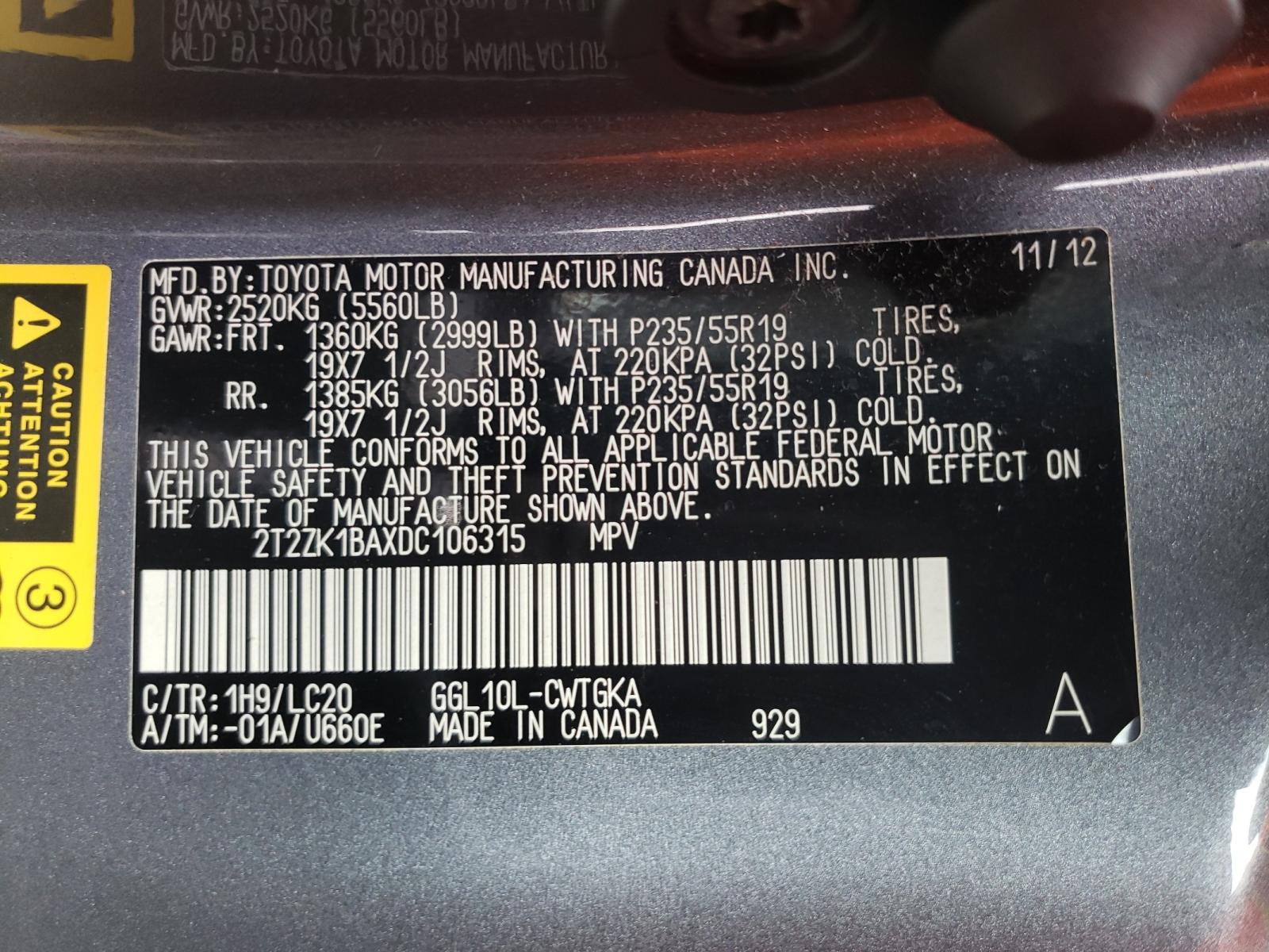 Photo 10 from auction – 2013 LEXUS RX 350 with VIN 2T2ZK1BAXDC106315