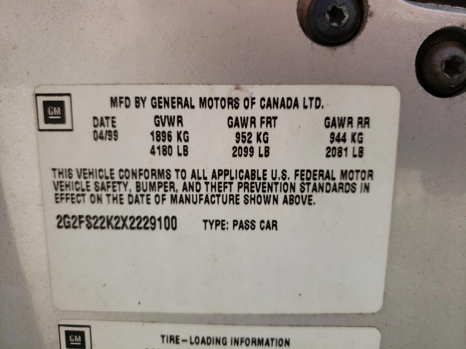 Photo 10 from auction – 1999 PONTIAC FIREBIRD with VIN 2G2FS22K2X2229100