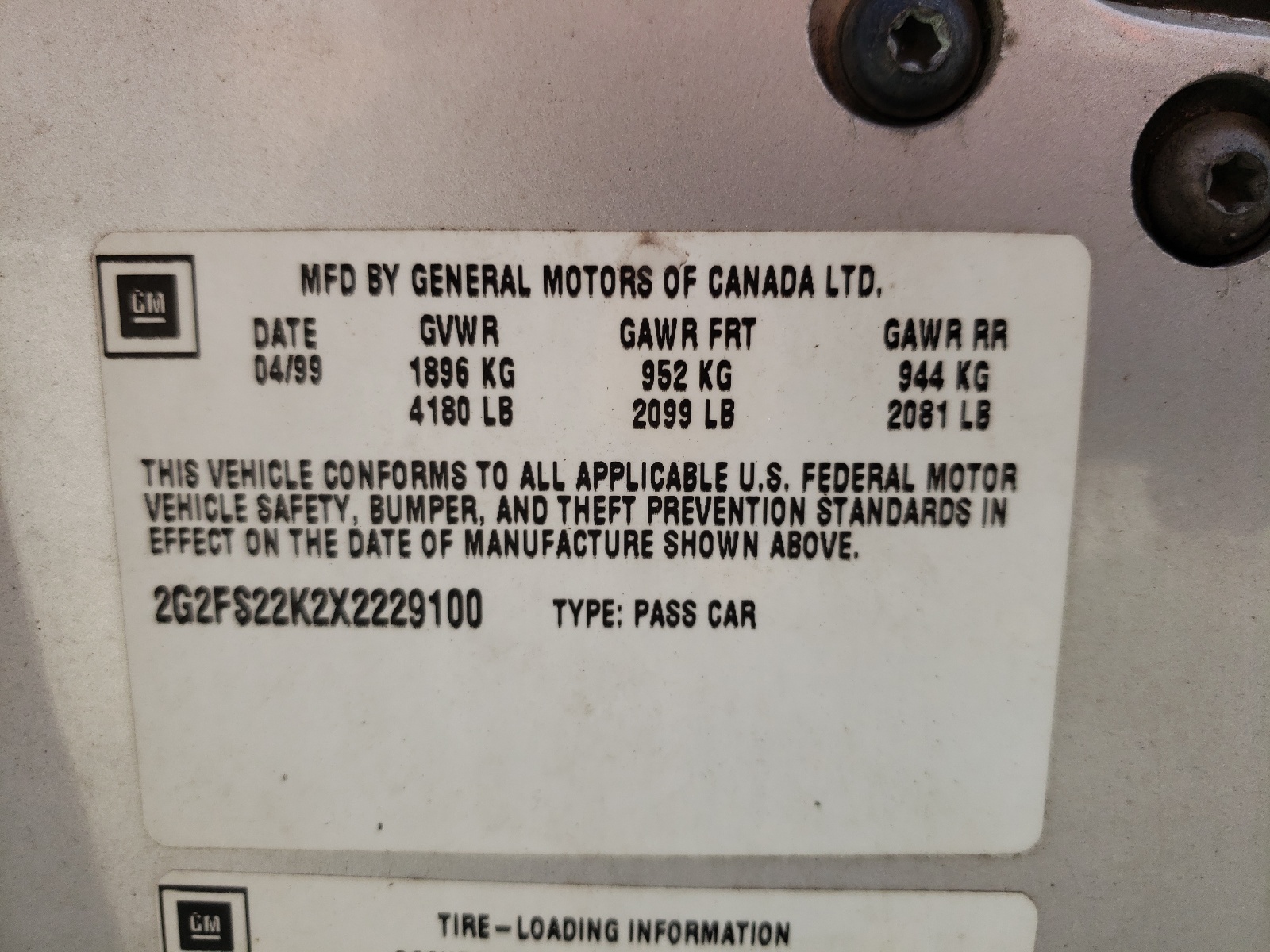 Zdjęcie 10 z aukcji – 1999 PONTIAC FIREBIRD z VIN 2G2FS22K2X2229100