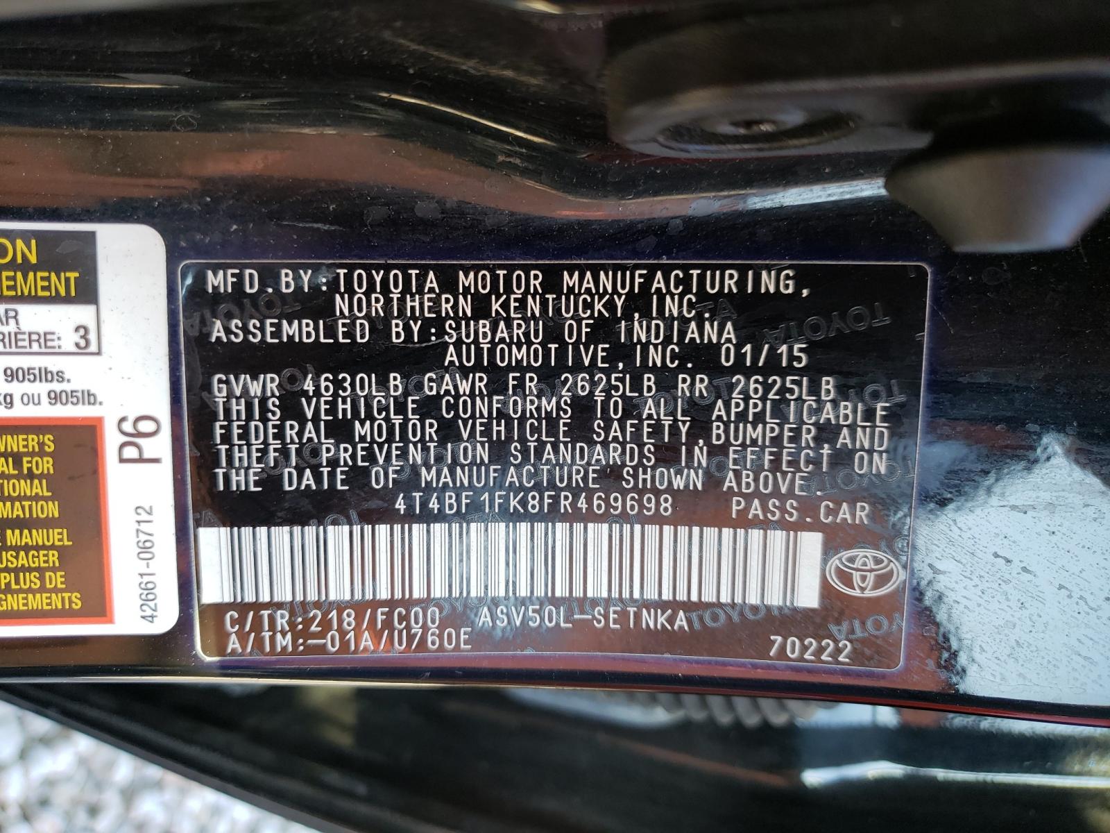 Photo 10 from auction – 2015 TOYOTA CAMRY LE with VIN 4T4BF1FK8FR469698