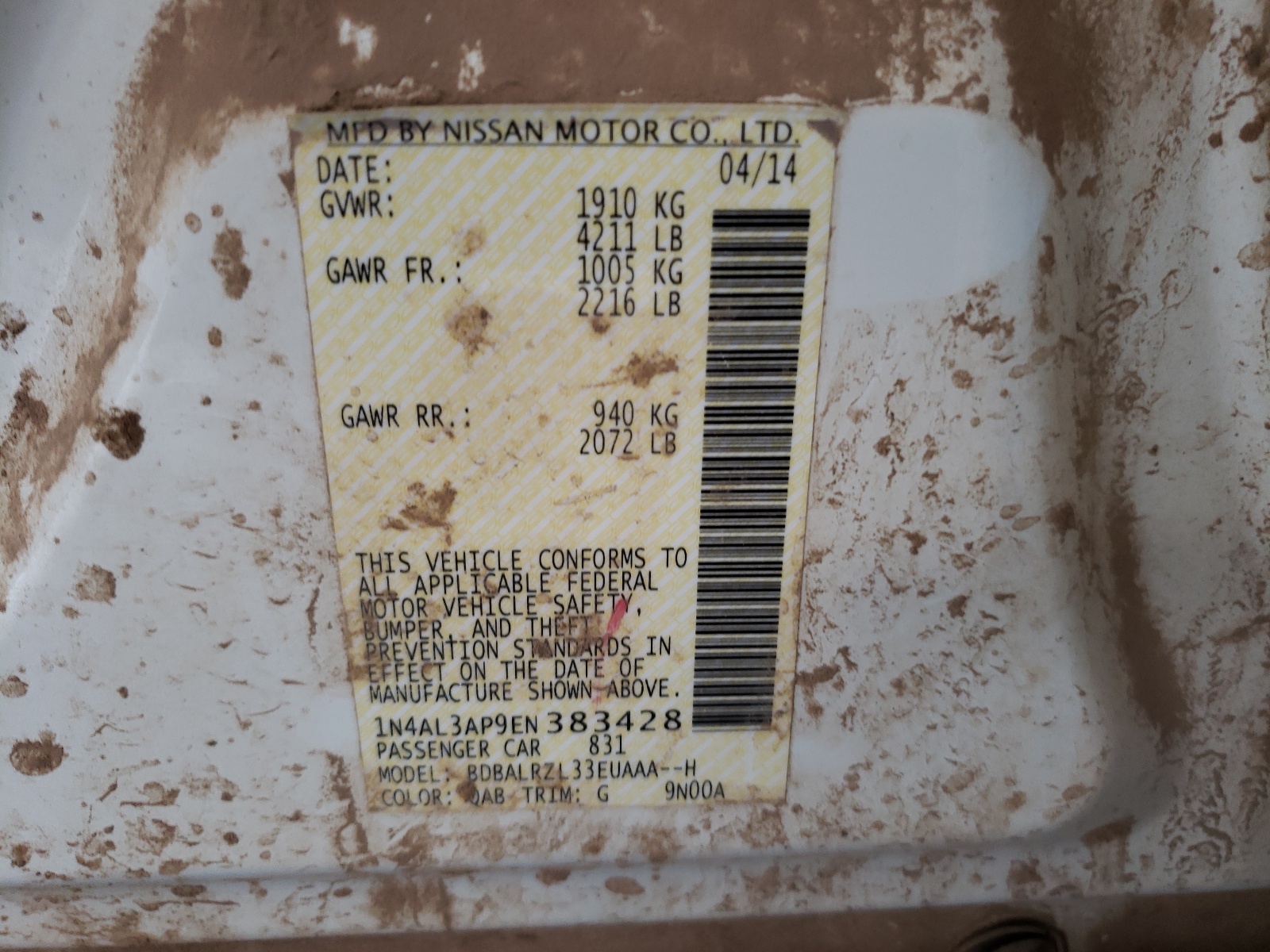 Photo 10 from auction – 2014 NISSAN ALTIMA 2.5 with VIN 1N4AL3AP9EN383428