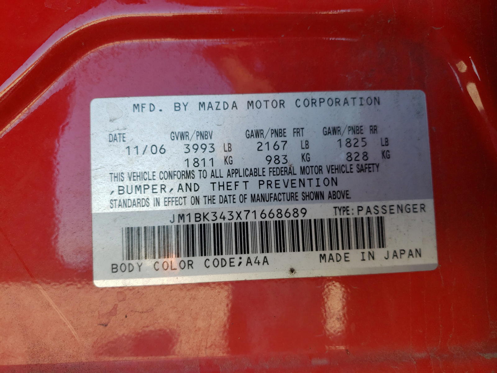 Photo 10 from auction – 2007 MAZDA 3 HATCHBAC with VIN JM1BK343X71668689
