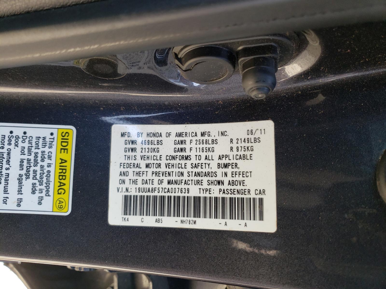Photo 10 from auction – 2012 ACURA TL with VIN 19UUA8F57CA007639