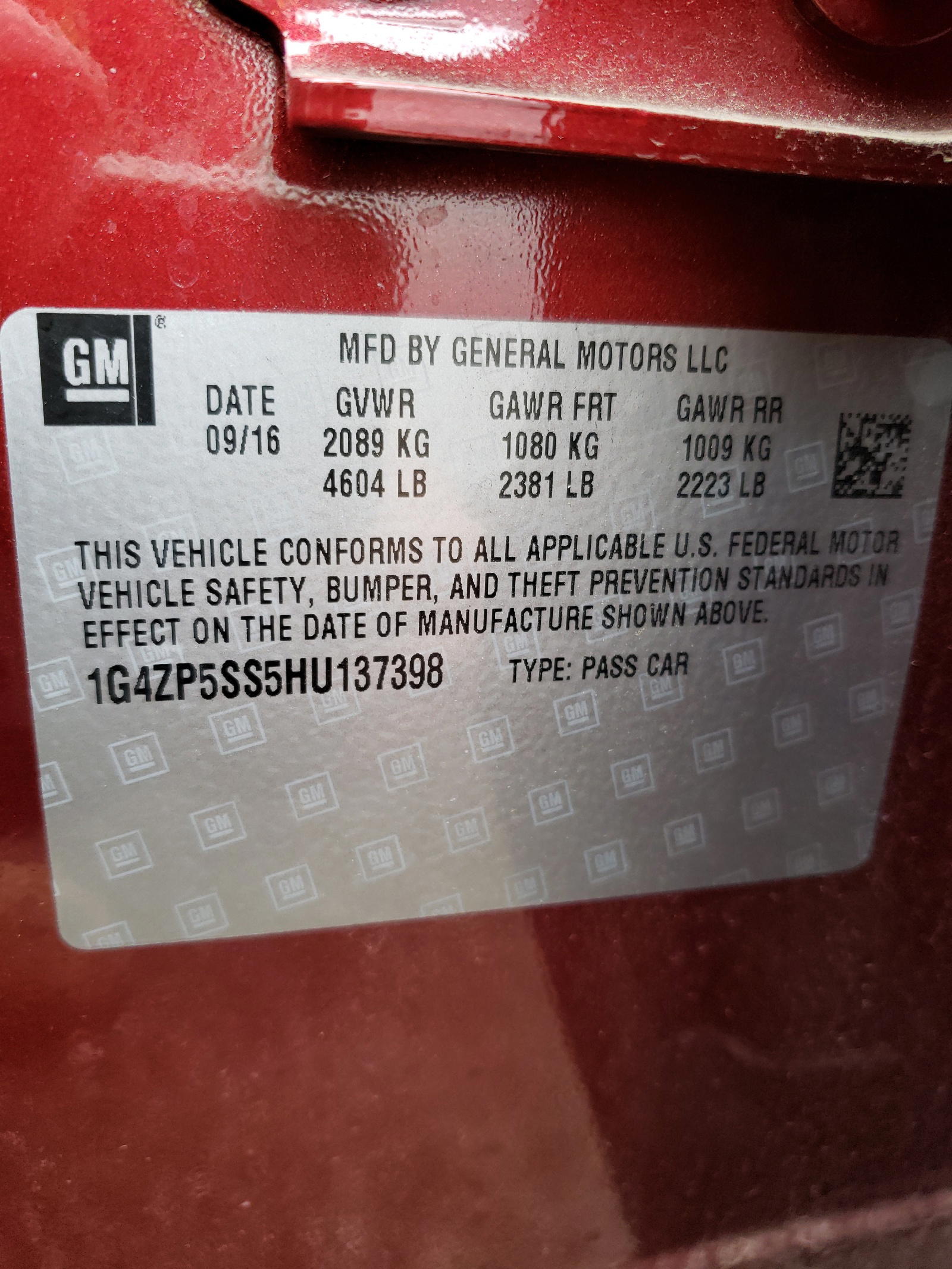 Photo 10 from auction – 2017 BUICK LACROSSE E with VIN 1G4ZP5SS5HU137398