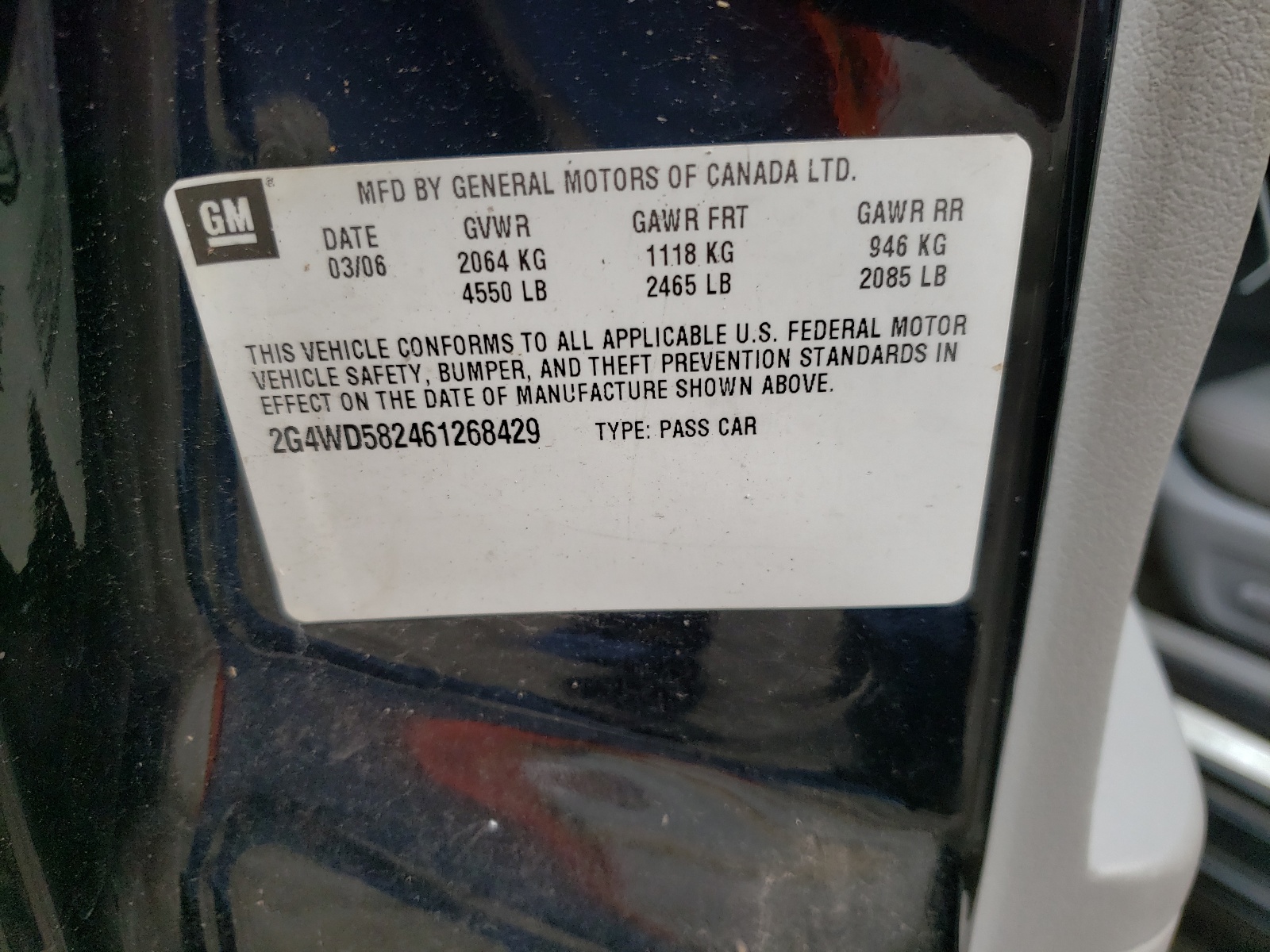 Photo 10 from auction – 2006 BUICK LACROSSE C with VIN 2G4WD582461268429