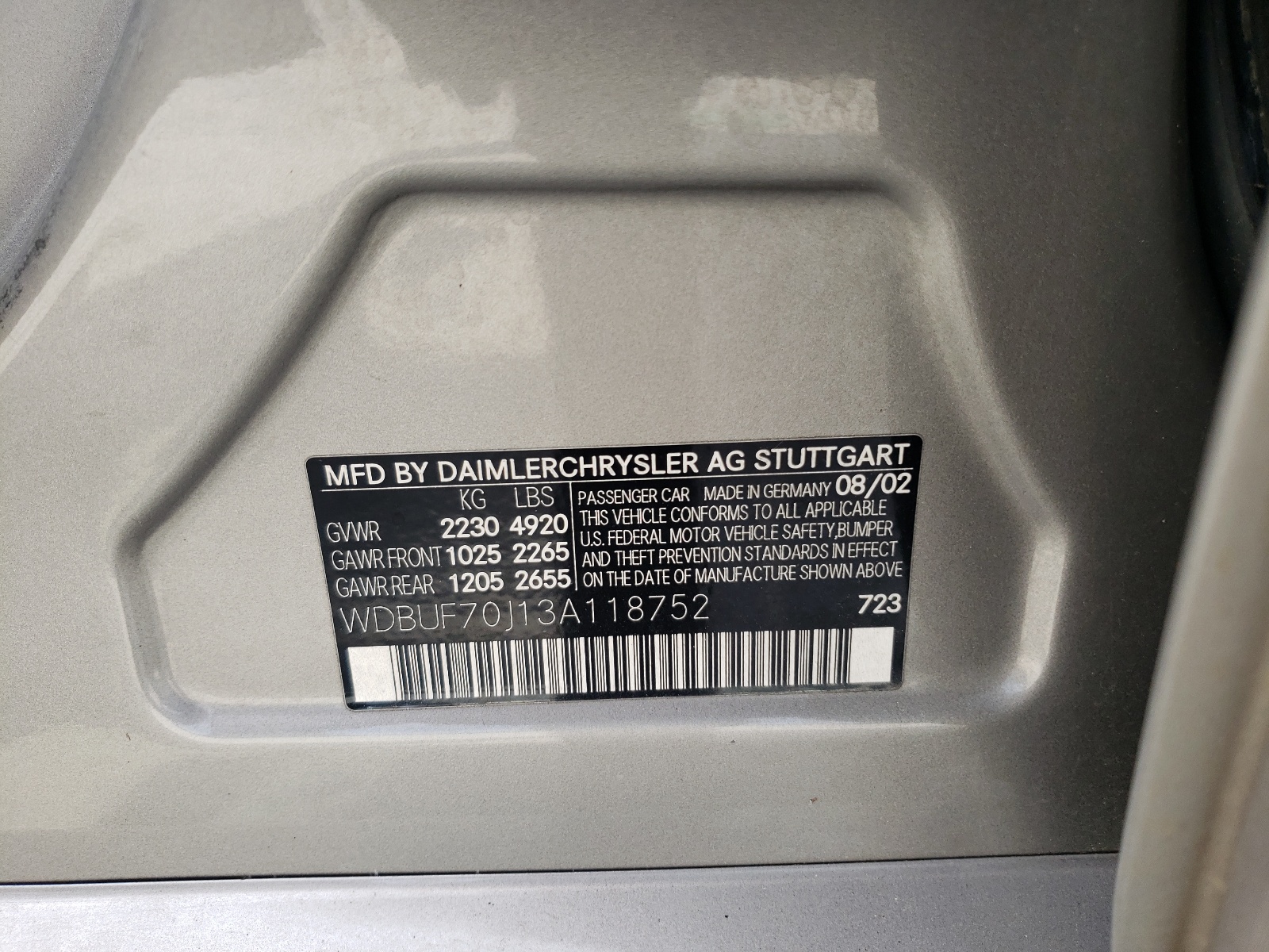 Photo 10 from auction – 2003 MERCEDES-BENZ E 500 with VIN WDBUF70J13A118752