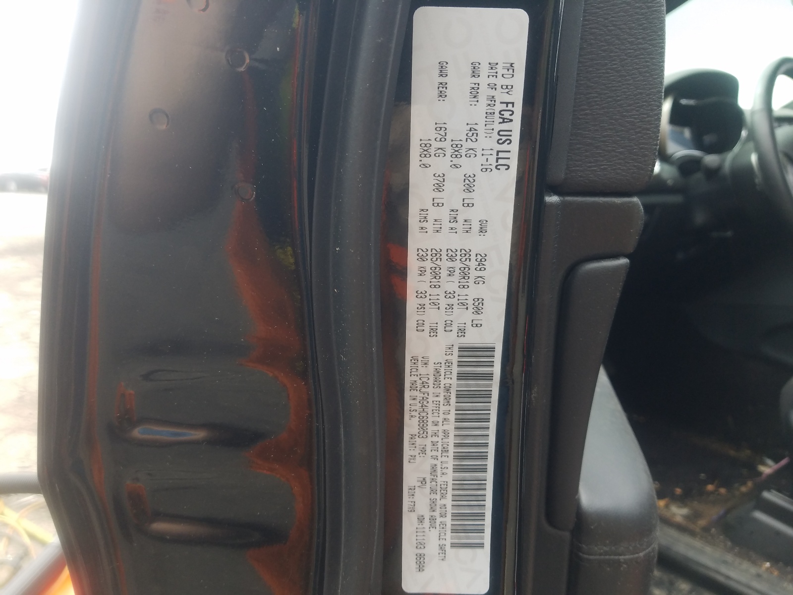 Photo 10 from auction – 2017 JEEP GRAND CHER with VIN 1C4RJFAG4HC689053