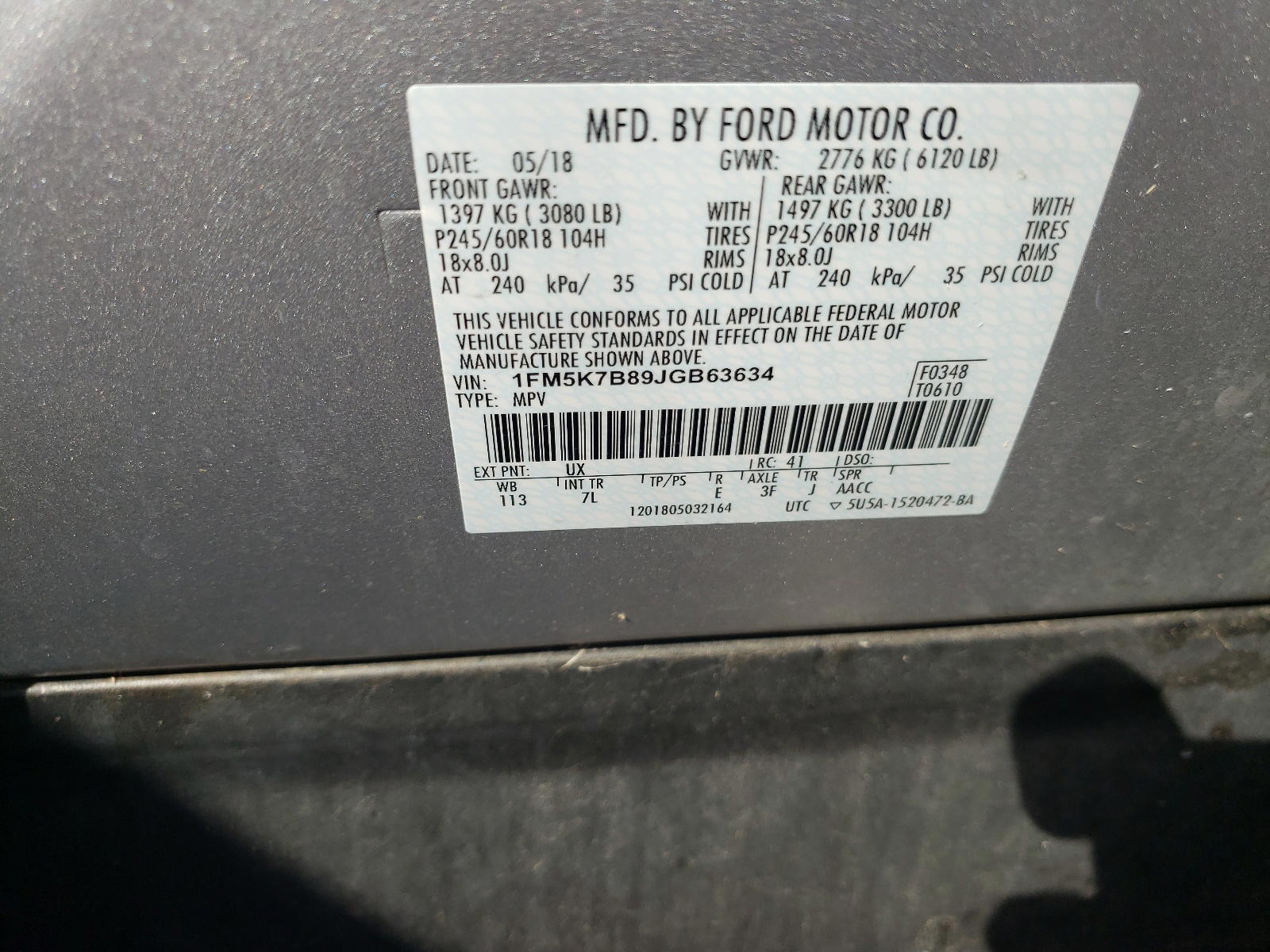 Photo 10 from auction – 2018 FORD EXPLORER with VIN 1FM5K7B89JGB63634