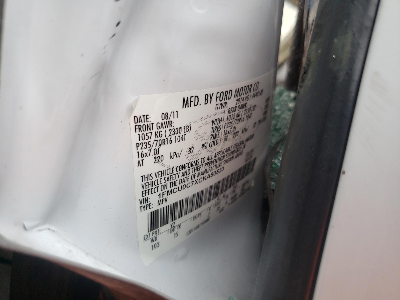 Photo 10 from auction – 2012 FORD ESCAPE XLS with VIN 1FMCU0C7XCKA50533