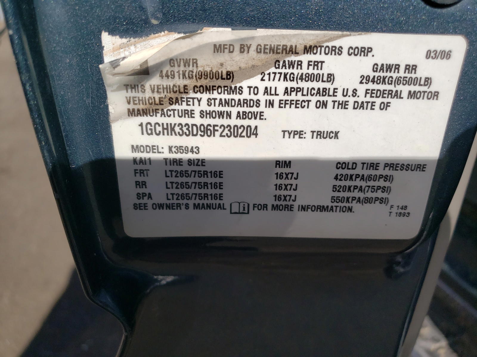 Photo 10 from auction – 2006 CHEVROLET SILVERADO with VIN 1GCHK33D96F230204