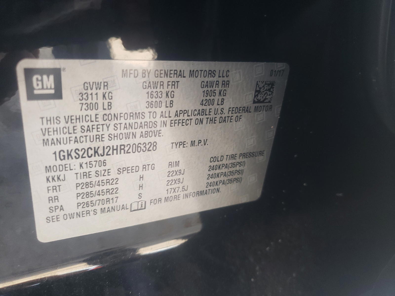 Photo 10 from auction – 2017 GMC YUKON with VIN 1GKS2CKJ2HR206328