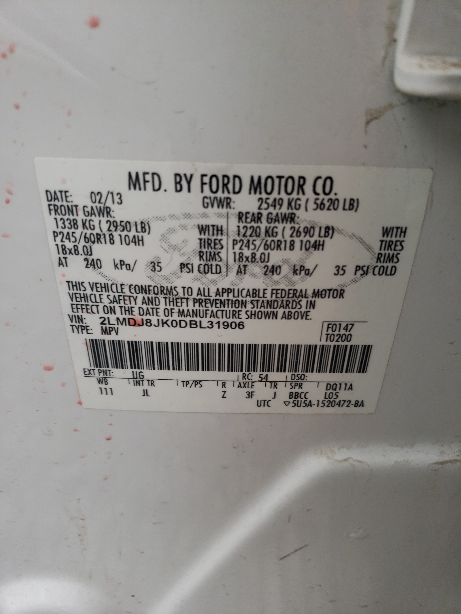 Foto 10 de la subasta – 2013 LINCOLN MKX con VIN 2LMDJ8JK0DBL31906