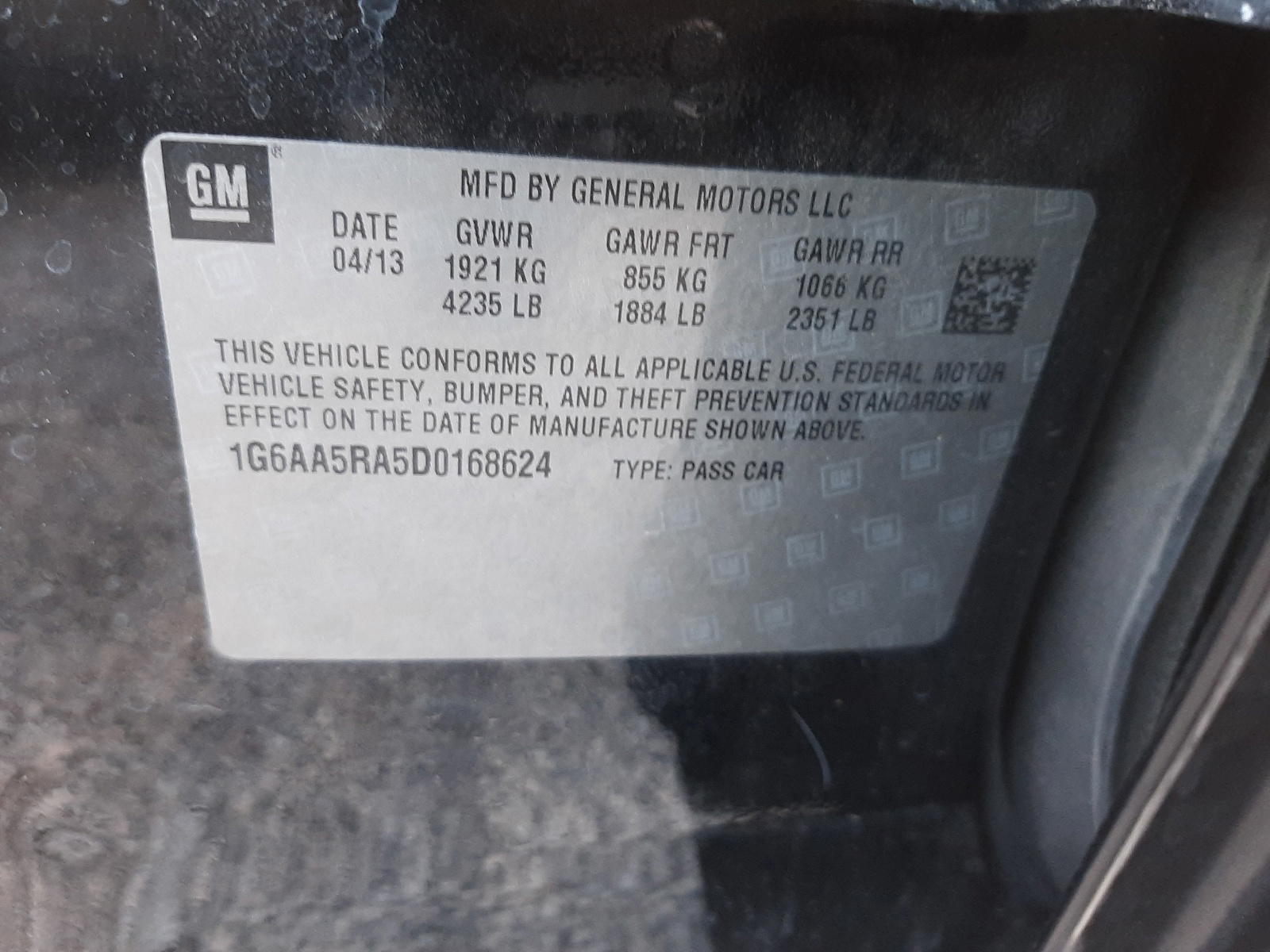 Photo 10 from auction – 2013 CADILLAC ATS with VIN 1G6AA5RA5D0168624