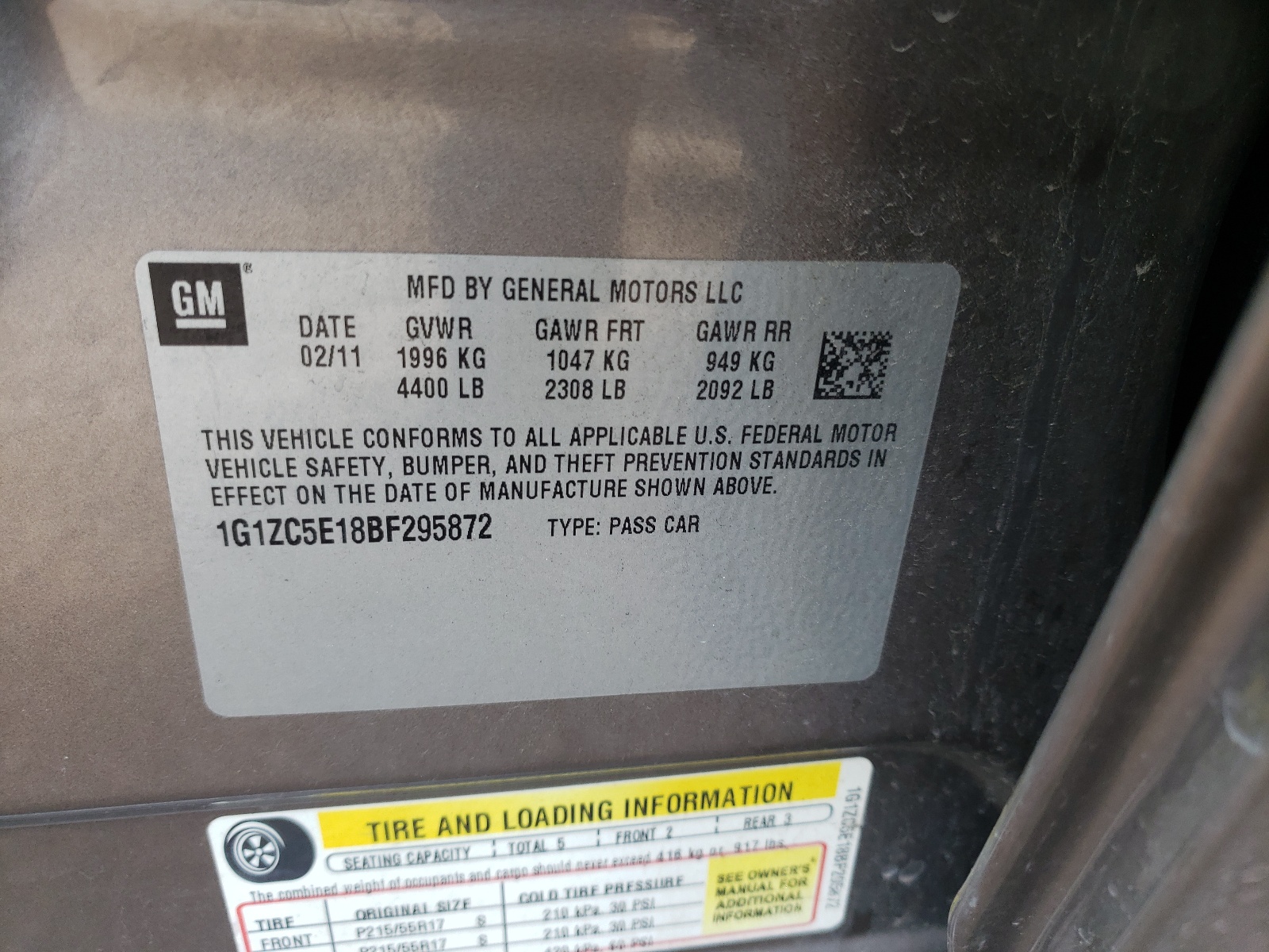Photo 10 from auction – 2011 CHEVROLET MALIBU 1LT with VIN 1G1ZC5E18BF295872