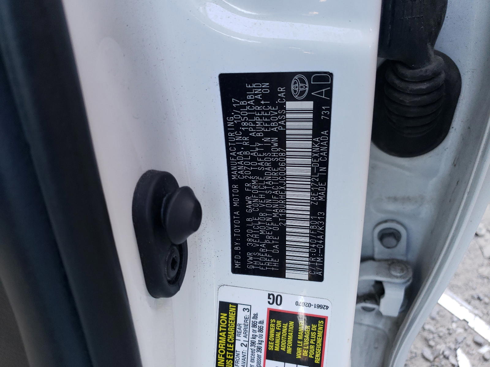 Photo 10 from auction – 2018 TOYOTA COROLLA L with VIN 2T1BURHEXJC006087