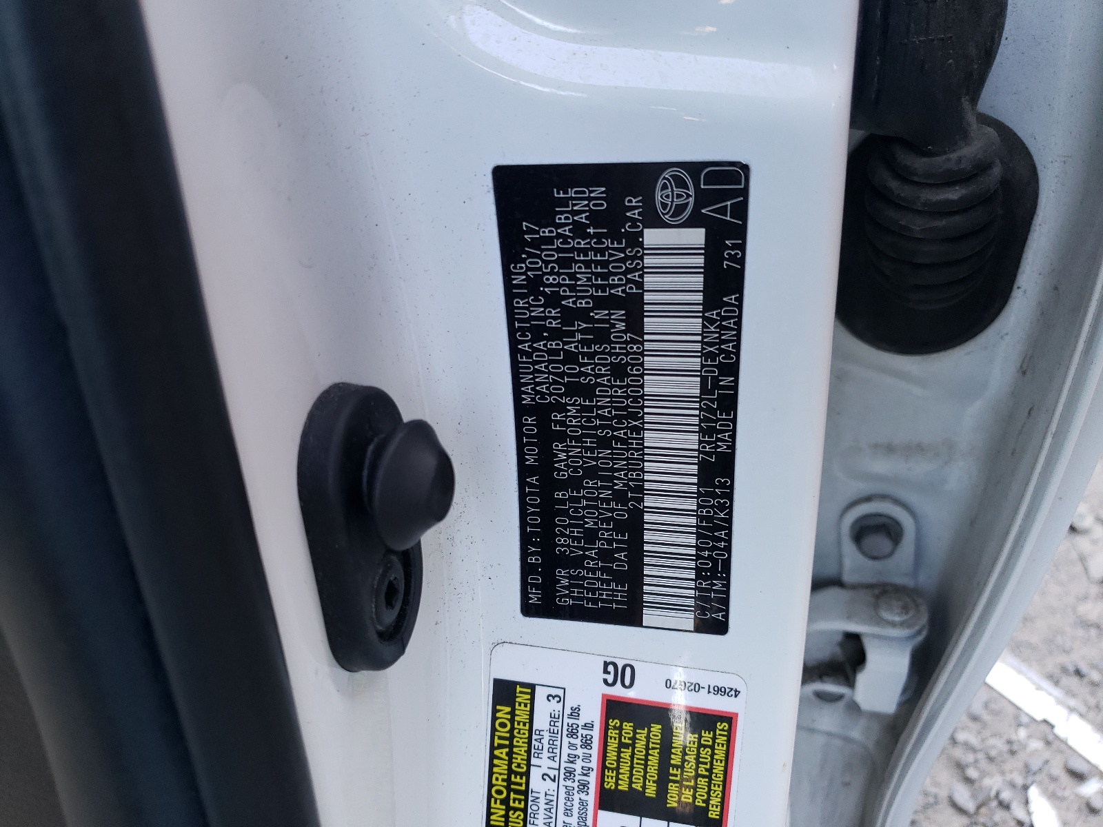 Zdjęcie 10 z aukcji – 2018 TOYOTA COROLLA L z VIN 2T1BURHEXJC006087