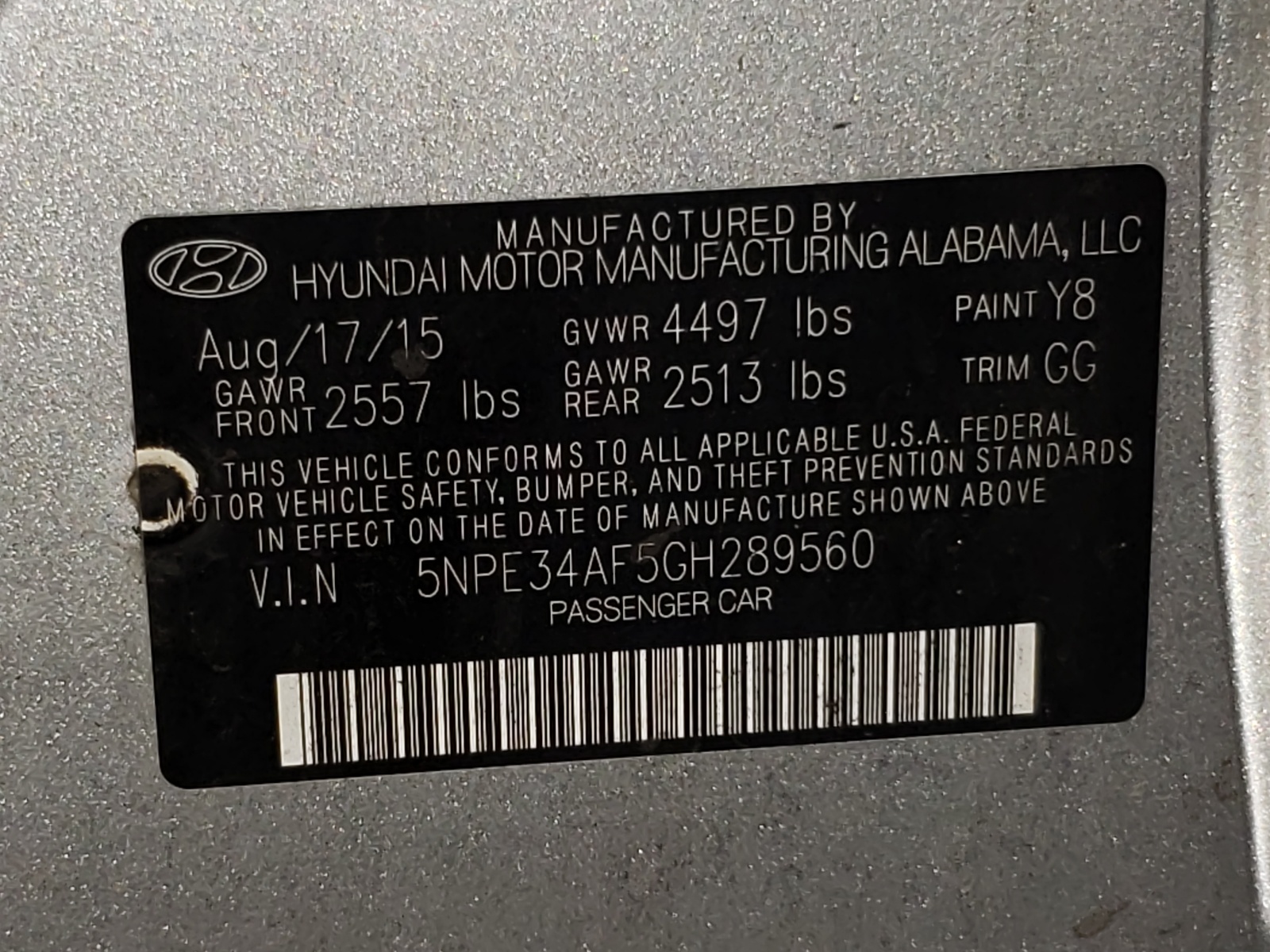 Photo 10 from auction – 2016 HYUNDAI SONATA SPO with VIN 5NPE34AF5GH289560