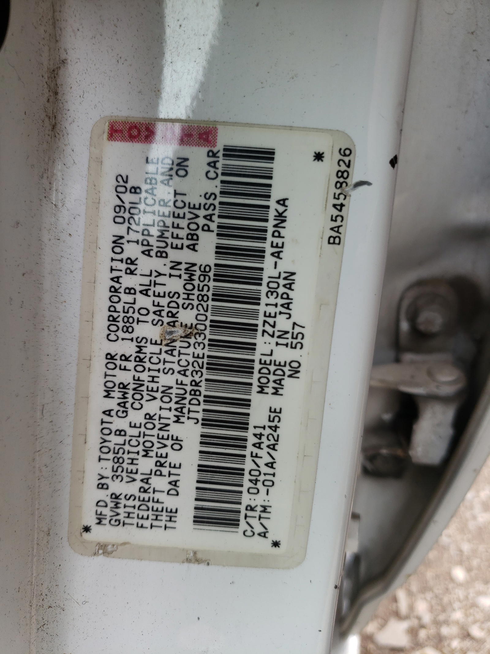 Photo 10 from auction – 2003 TOYOTA COROLLA CE with VIN JTDBR32E330028596