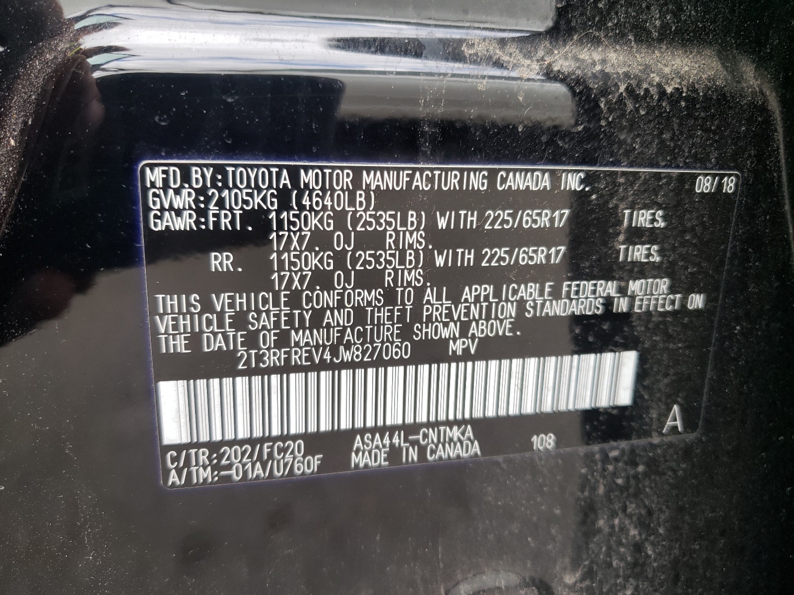 Photo 10 from auction – 2018 TOYOTA RAV4 ADVEN with VIN 2T3RFREV4JW827060