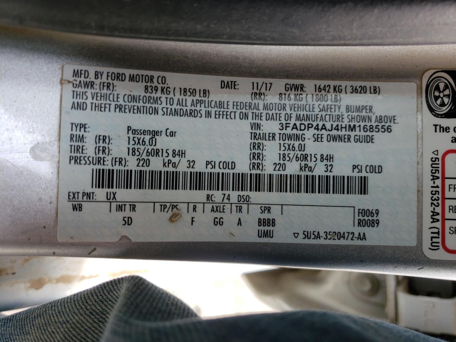 Photo 10 from auction – 2017 FORD FIESTA S with VIN 3FADP4AJ4HM168556