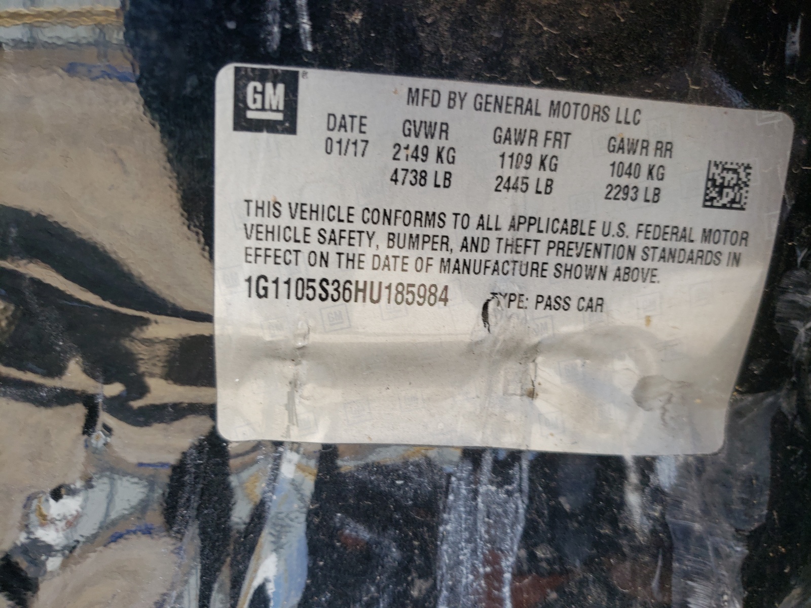 Photo 10 from auction – 2017 CHEVROLET IMPALA LT with VIN 1G1105S36HU185984