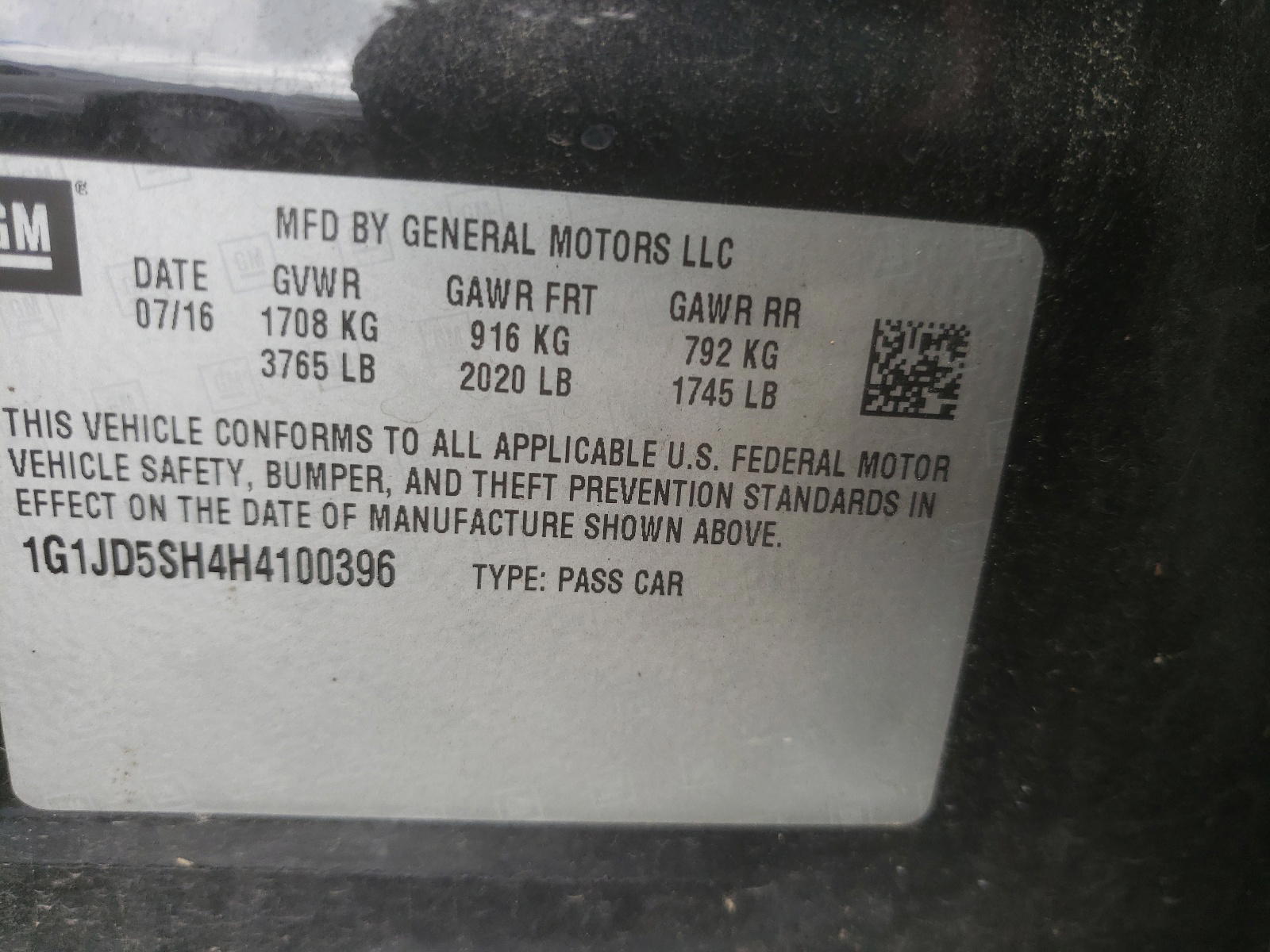 Photo 10 from auction – 2017 CHEVROLET SONIC LT with VIN 1G1JD5SH4H4100396