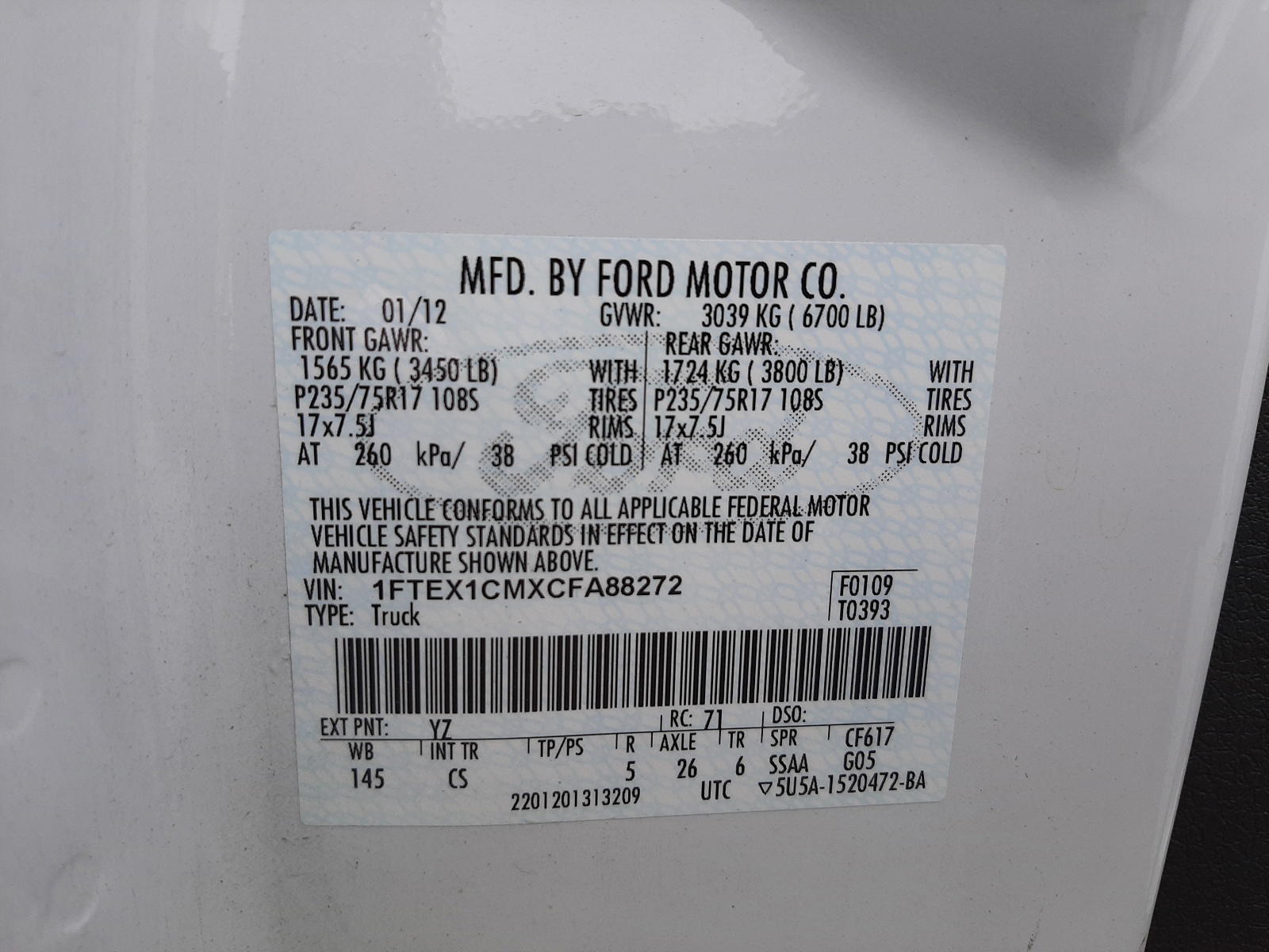 Photo 10 from auction – 2012 FORD F150 with VIN 1FTEX1CMXCFA88272