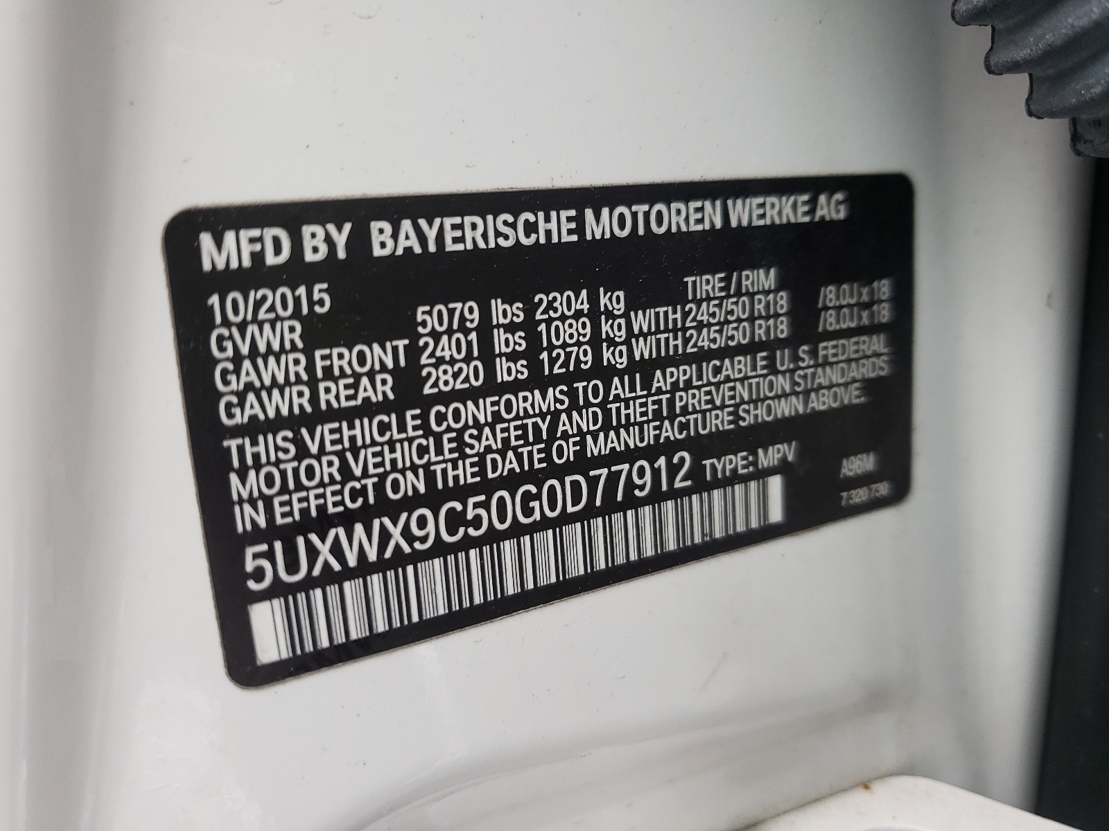 Photo 10 from auction – 2016 BMW X3 XDRIVE2 with VIN 5UXWX9C50G0D77912