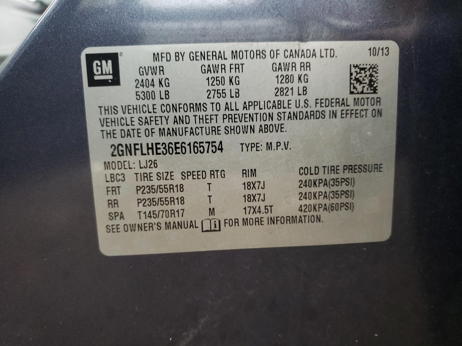 Photo 10 from auction – 2014 CHEVROLET EQUINOX LT with VIN 2GNFLHE36E6165754