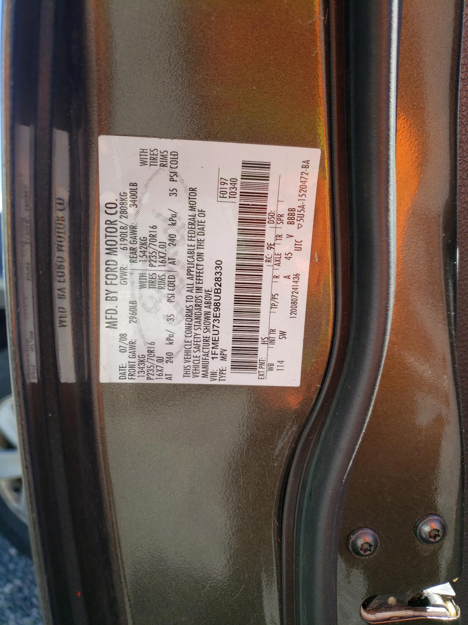Photo 10 from auction – 2008 FORD EXPLORER X with VIN 1FMEU73E98UB28330