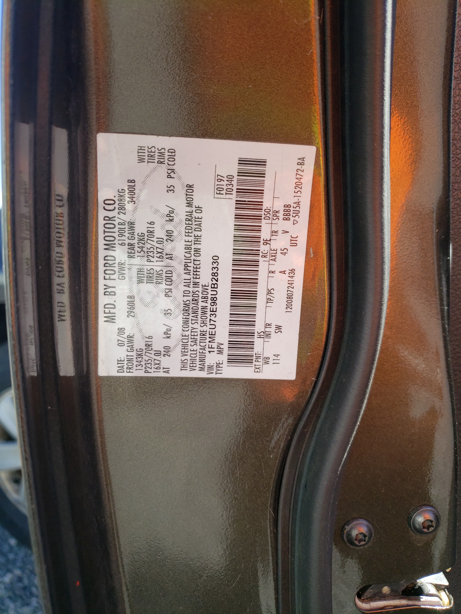 Zdjęcie 10 z aukcji – 2008 FORD EXPLORER X z VIN 1FMEU73E98UB28330