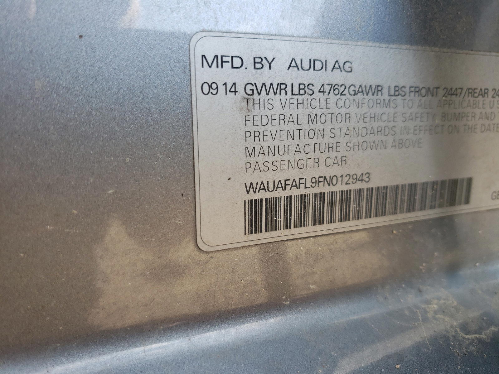 Photo 10 from auction – 2015 AUDI A4 PREMIUM with VIN WAUAFAFL9FN012943