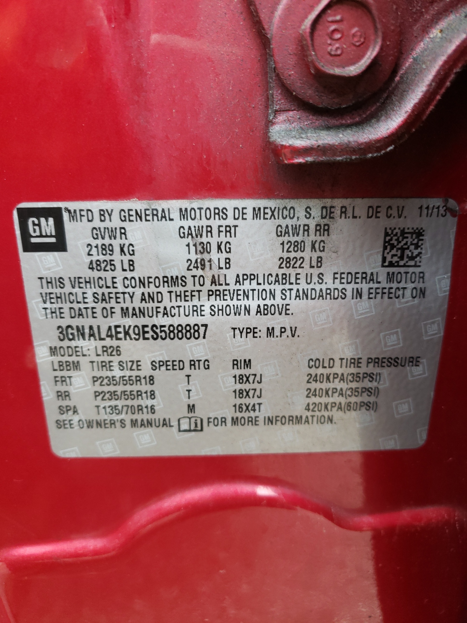 Photo 10 from auction – 2014 CHEVROLET CAPTIVA LT with VIN 3GNAL4EK9ES588887