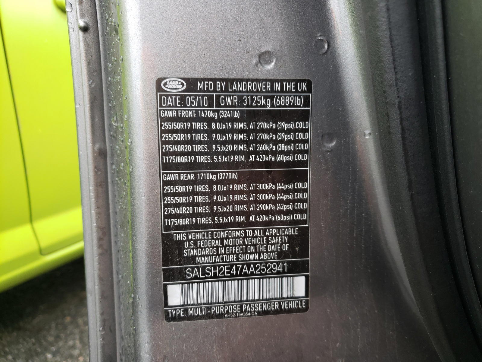 Photo 10 from auction – 2010 LAND ROVER RANGE ROVE with VIN SALSH2E47AA252941