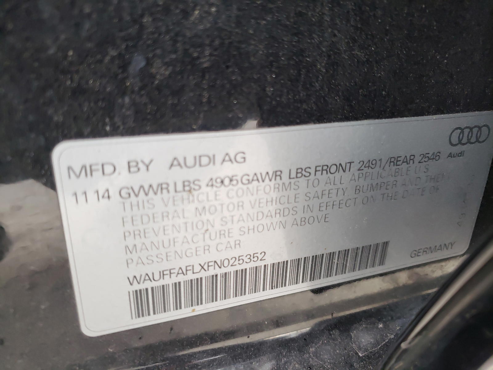 Photo 10 from auction – 2015 AUDI A4 PREMIUM with VIN WAUFFAFLXFN025352