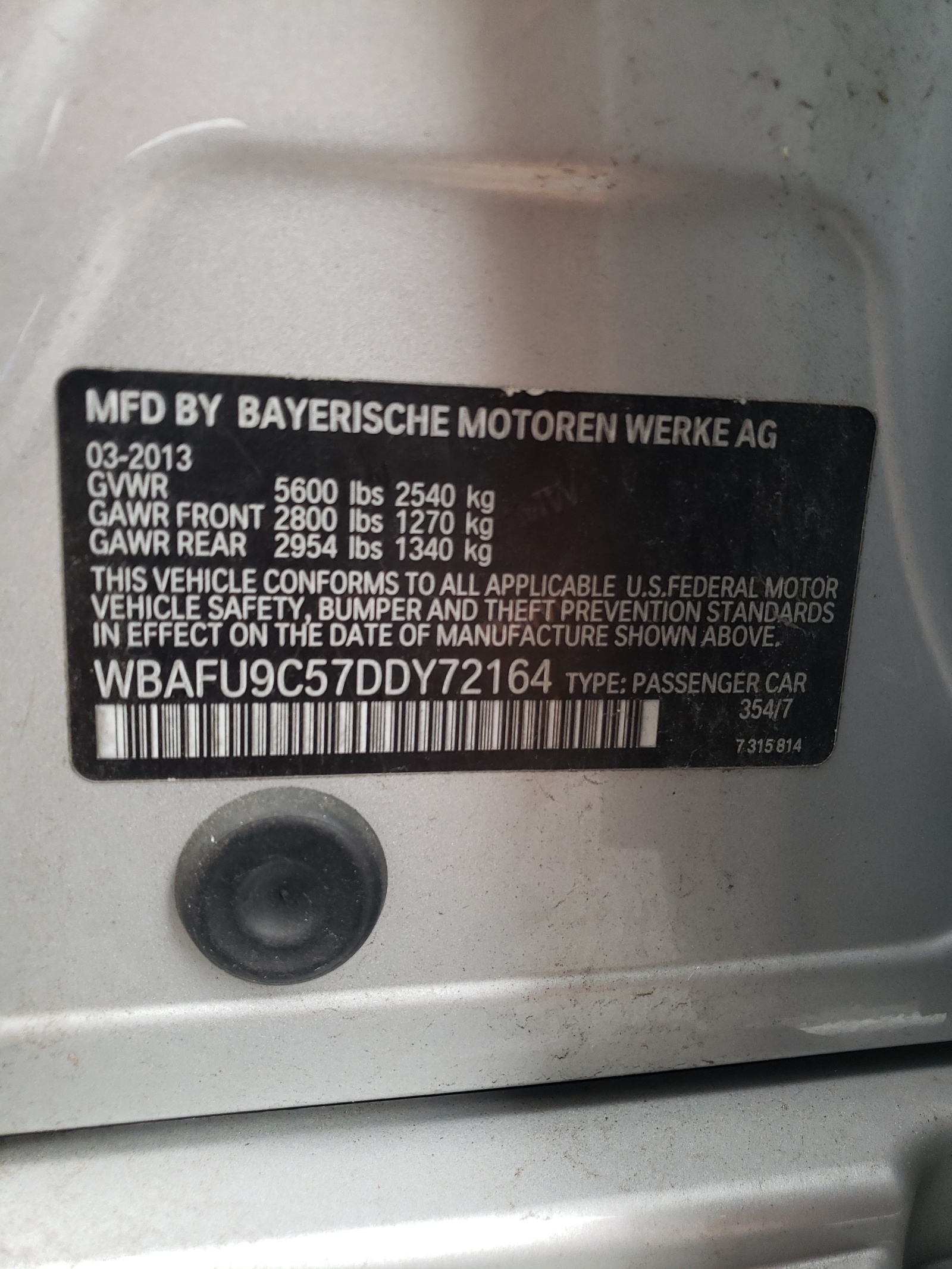 Photo 10 from auction – 2013 BMW 550 XI with VIN WBAFU9C57DDY72164