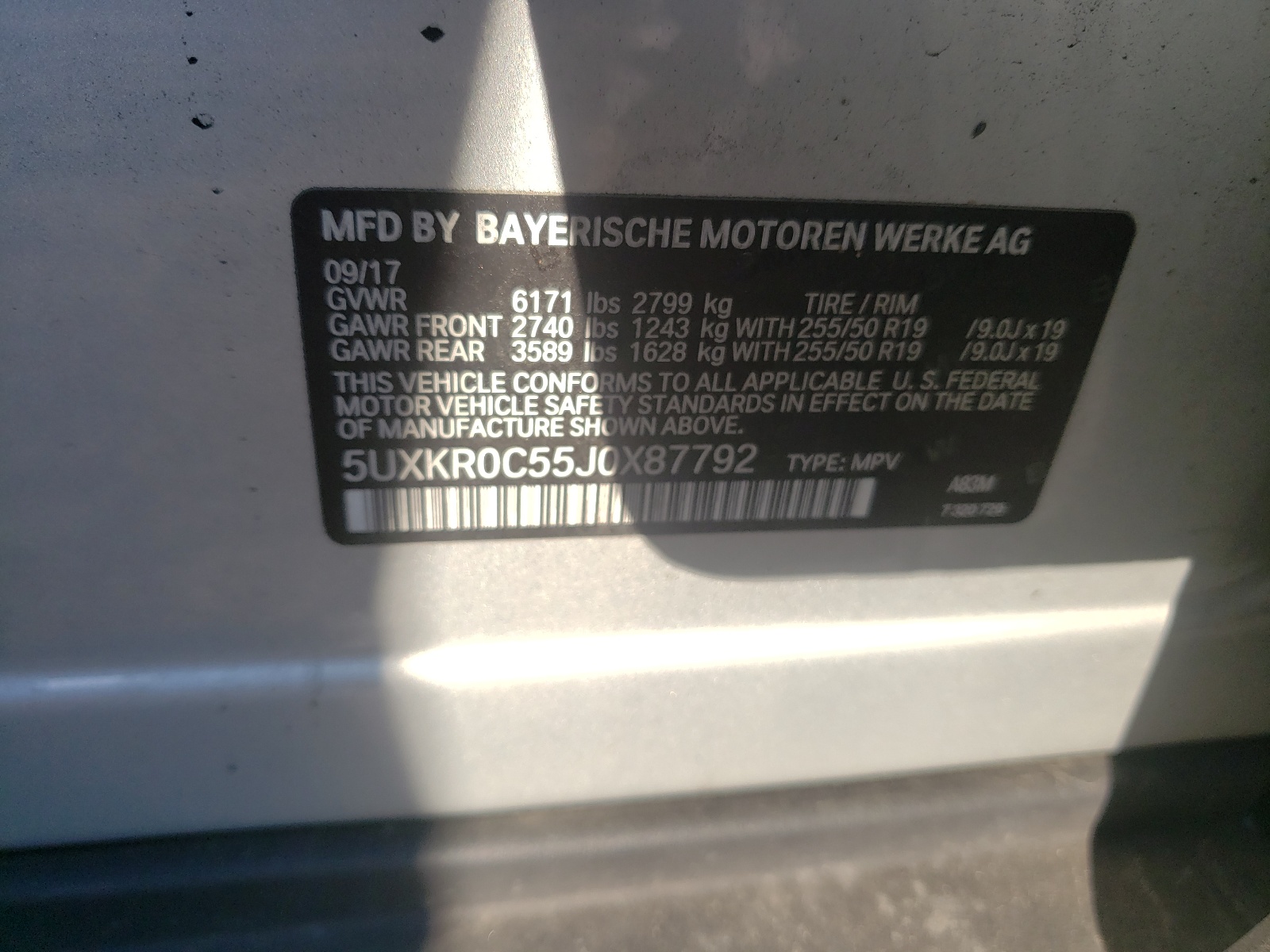 Photo 10 from auction – 2018 BMW X5 XDRIVE3 with VIN 5UXKR0C55J0X87792